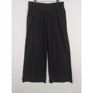 Mascara Black Linen Pleated Wide Leg Trousers Tailored High Rise Pants Pockets 1